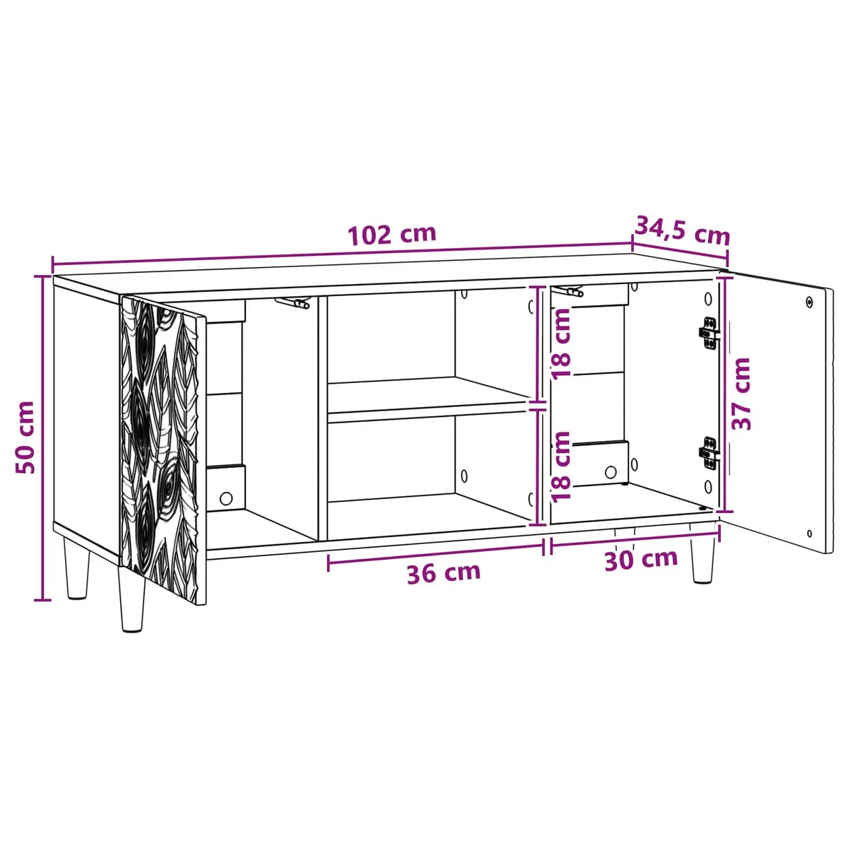 TV Cabinet Engineered Wood Storage Unit White with Swing Doors