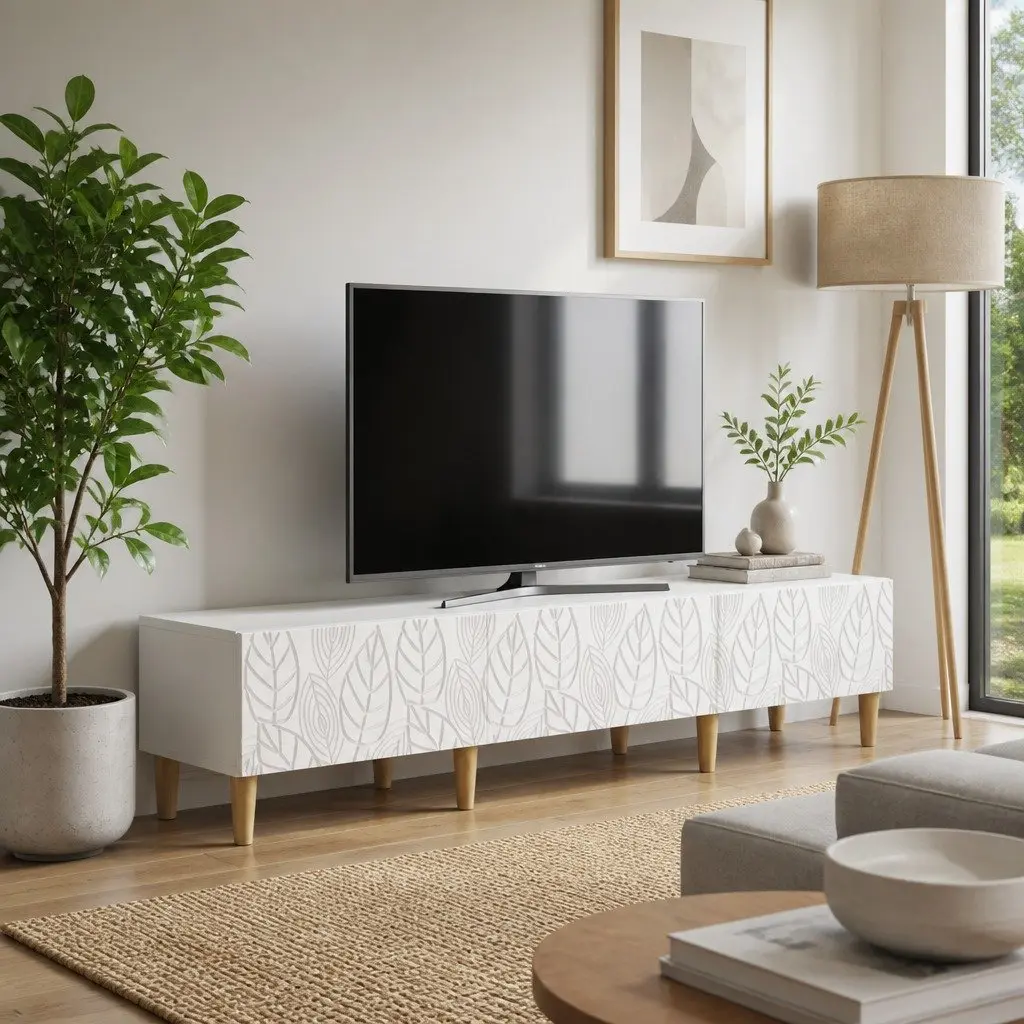 TV Stand Vintage Style Spacious Storage Unit 147 x 34.5 x 30 cm White Engineered Wood for Media Organization