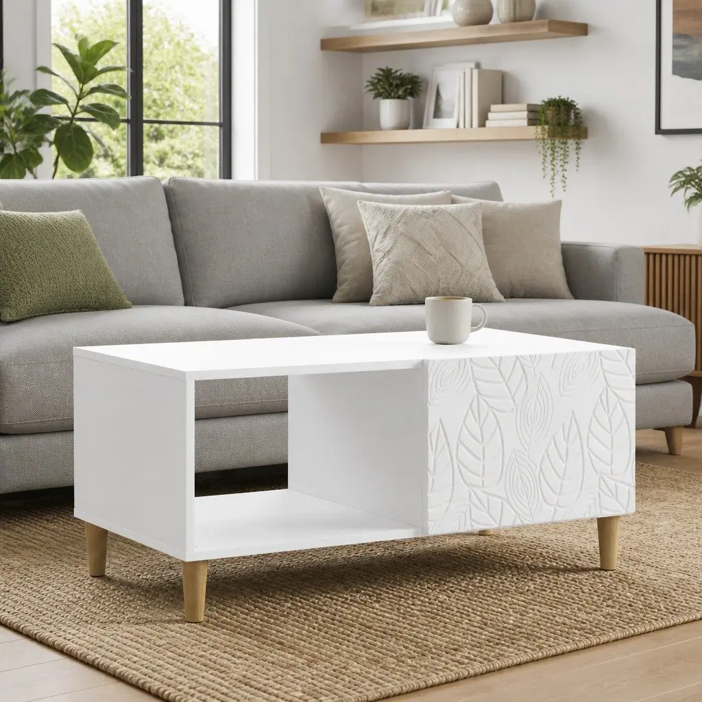 Coffee Table Rectangular with Storage Shelf White 90 x 50 x 40 cm