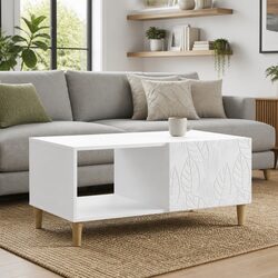 White Rectangular Coffee Table with Lower Shelf