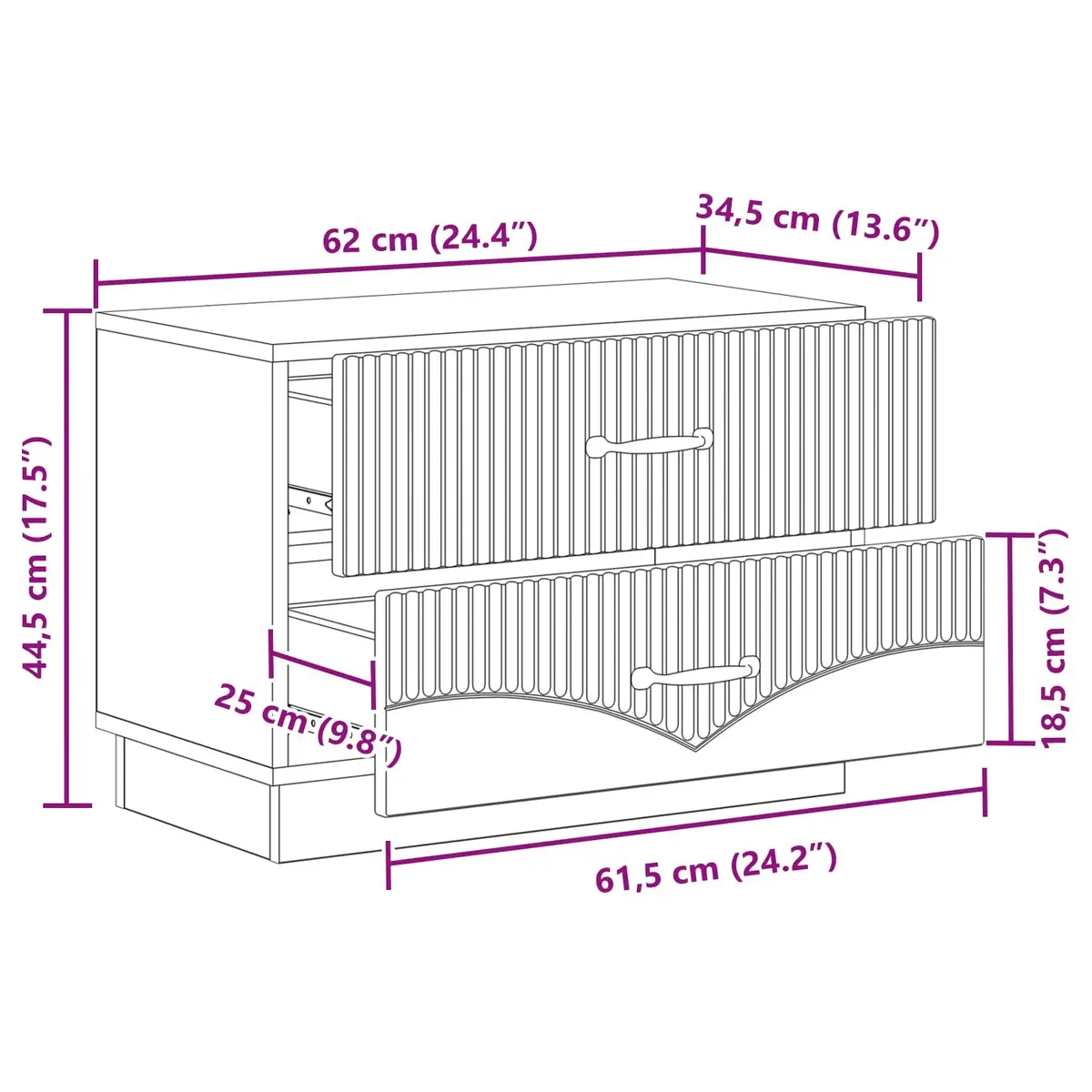 Bedside Cabinet Modern Storage Drawers Compact White