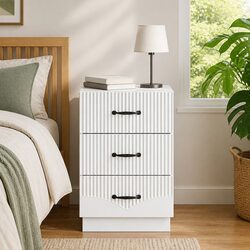 White Engineered Wood Bedside Cabinet with Vintage Charm