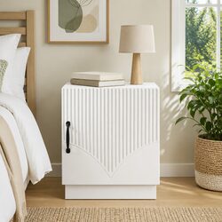 White Bedside Table with Door Handles 43 x 34.5 x 47 cm