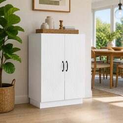 White Engineered Wood Sideboard Buffet with Storage