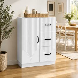 White Engineered Wood Sideboard Storage Cabinet 66 x 34.5 x 87 cm