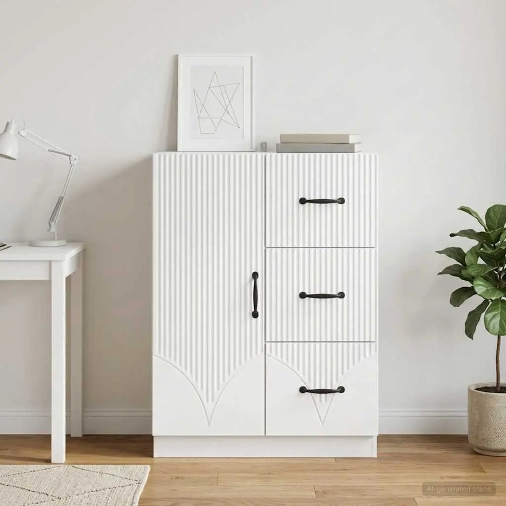 Storage Cabinet Engineered Wood White 66 x 34.5 x 87 cm Sideboard Buffet Unit with Compartments and Drawers