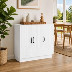 White Engineered Wood Sideboard Storage Cabinet