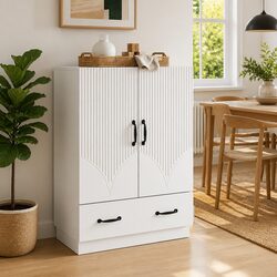 White Engineered Wood Sideboard Cabinet with Storage