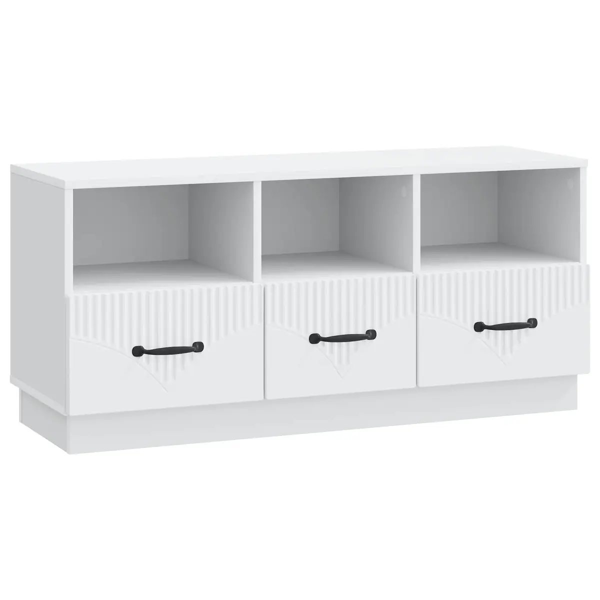 White Engineered Wood TV Cabinet with Drawer Adjustable Shelves for Living Room