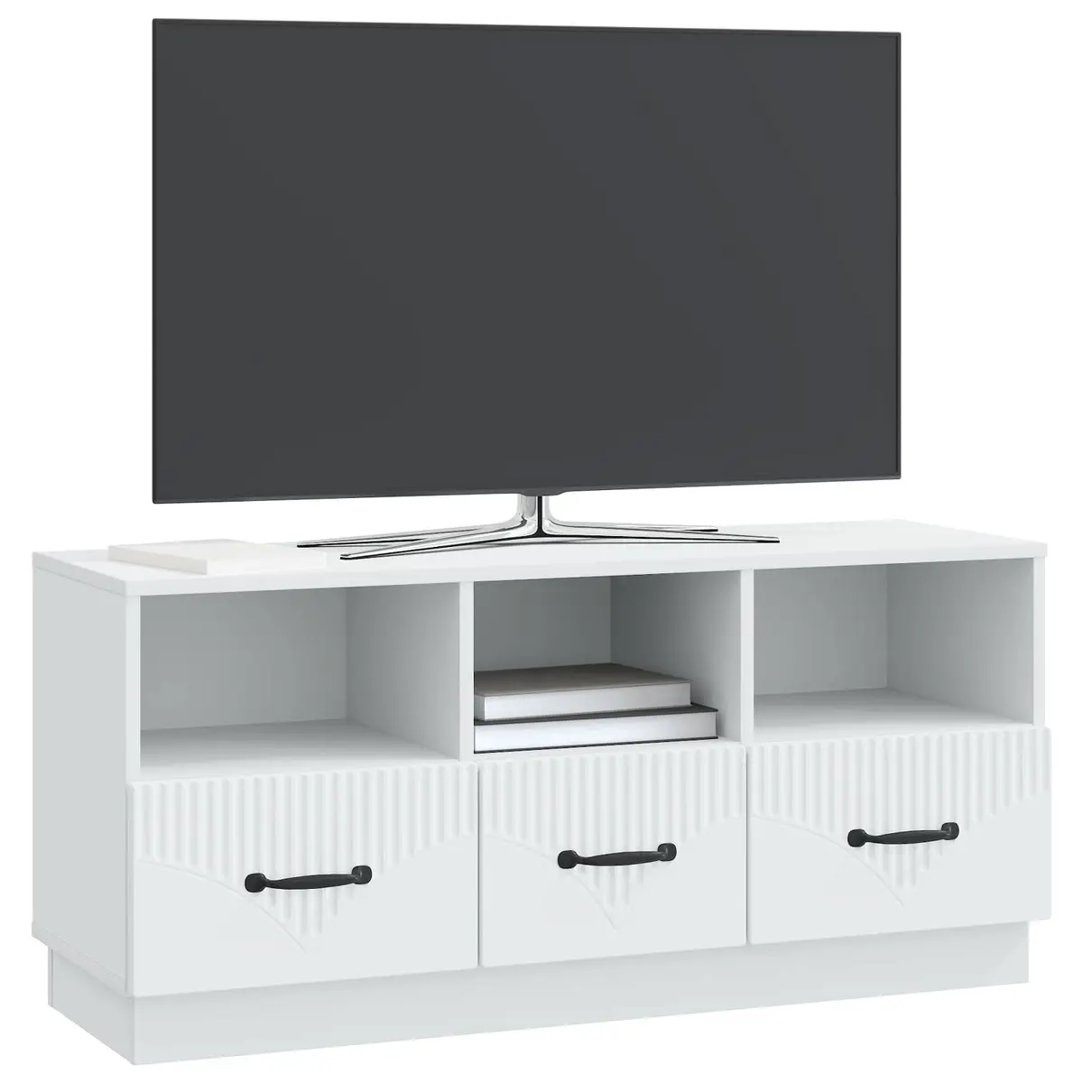 White Engineered Wood TV Cabinet with Drawer Adjustable Shelves for Living Room