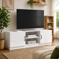 White 150cm TV Cabinet with Adjustable Shelves and LEDs