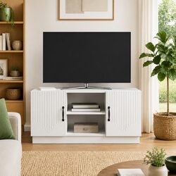 White Engineered Wood TV Cabinet with Adjustable Shelves
