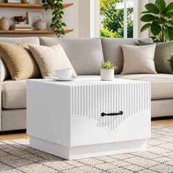 White Engineered Wood Coffee Table with Drawer 49x50x37cm