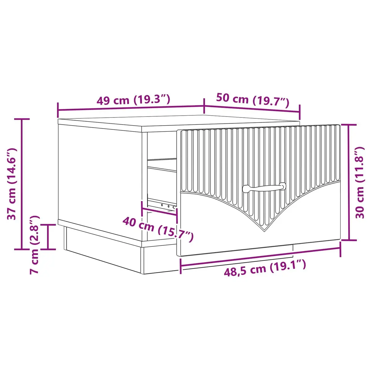 Coffee Table with Drawer Storage 49cm x 50cm x 37cm White Modern Furniture
