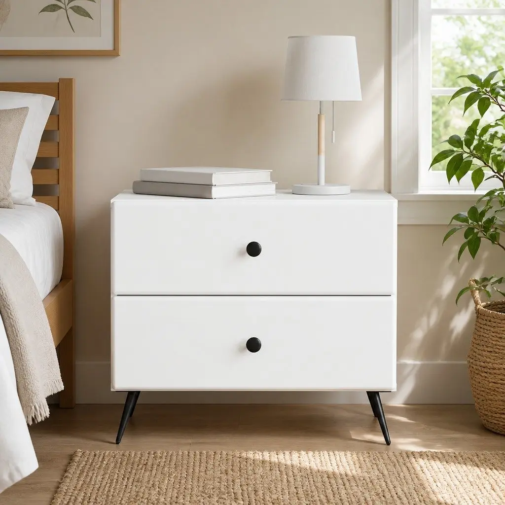 Bedside Cabinet Storage Table Drawer Shelf White 62 x 34.5 x 47.5 cm