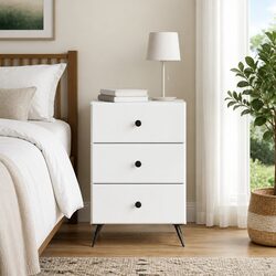Engineered Wood White Nightstand with Drawer