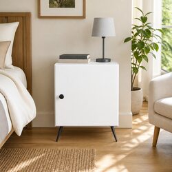 White Bedside Cabinet with Engineered Wood Construction