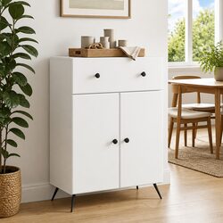 Modern White Buffet Cabinet with Engineered Wood Construction