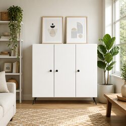 White Sideboard Buffet Storage Cabinet in Engineered Wood