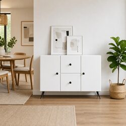 White Engineered Wood Sideboard Buffet Storage Cabinet