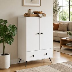 White Engineered Wood Sideboard Buffet Cabinet