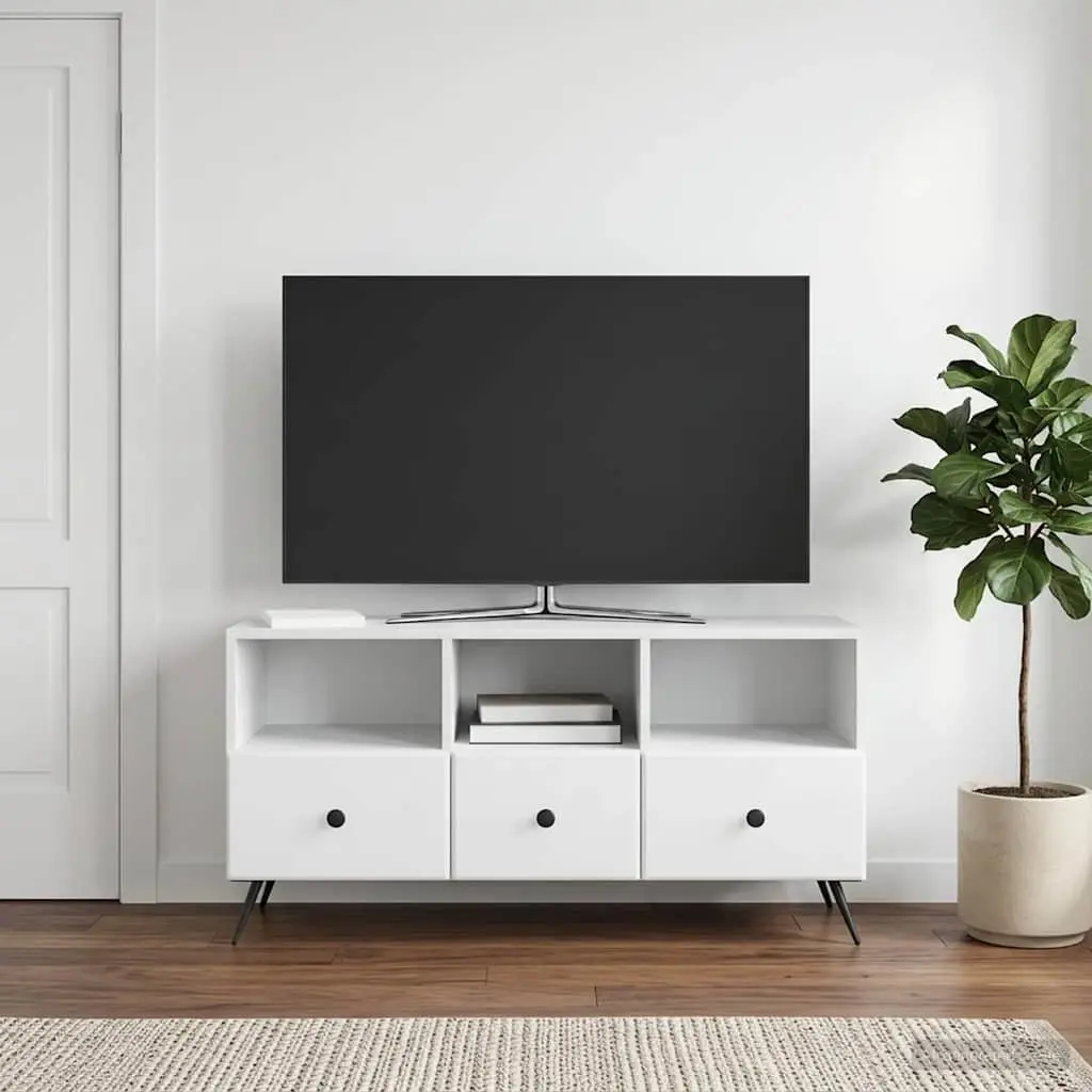 TV Cabinet White Engineered Wood Entertainment Unit Storage Drawers Shelves