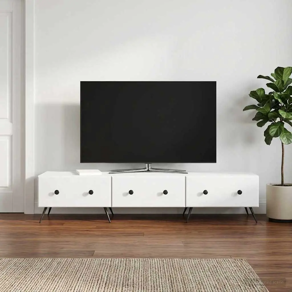 TV Cabinet Storage Modern White 147x34.5x30cm with Drawer