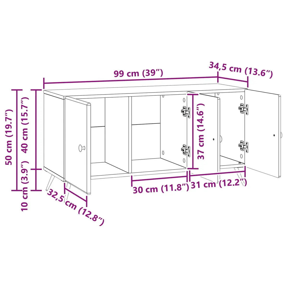 TV Cabinet Modern Storage Unit 99 x 34.5 x 50 cm White