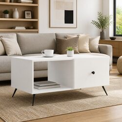 Rectangular Coffee Table with Storage in White Finish