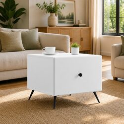 Rectangular Coffee Table with Drawer in White Finish