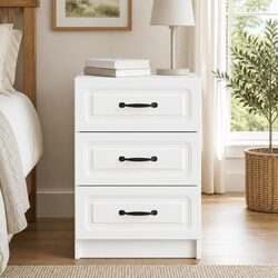 Engineered Wood Bedside Cabinet White Vintage Style