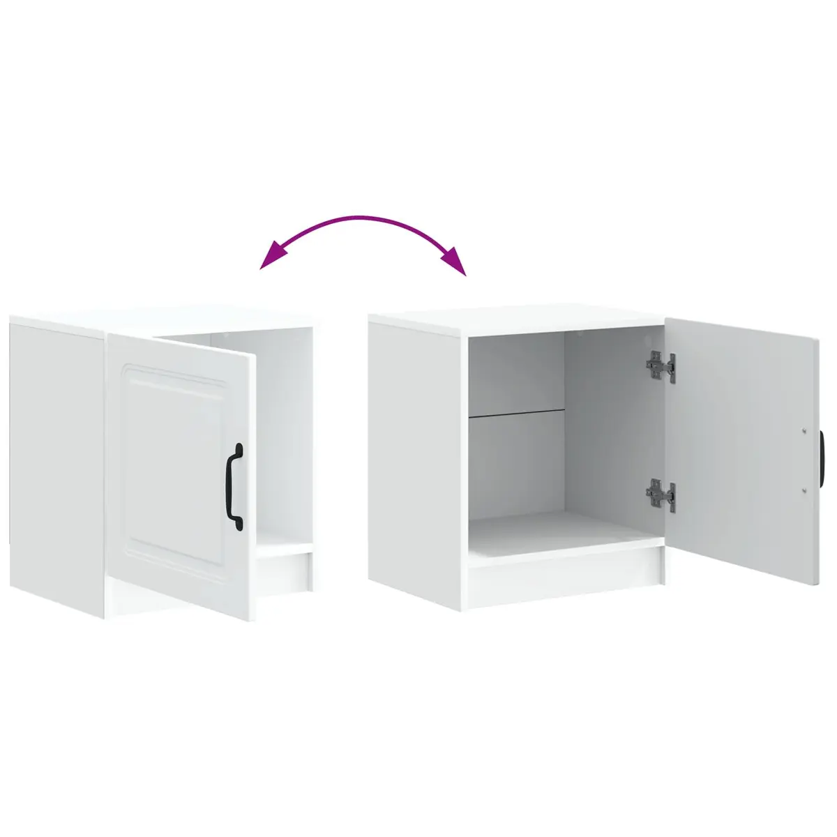 Bedside Cabinet Engineered Wood 43 x 34.5 x 47 cm White Nightstand with Swing Hinge Doors and Black Bar Handles