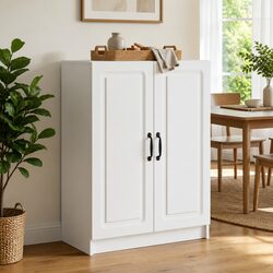 Functional White Sideboard Storage Cabinet with Sliding Doors