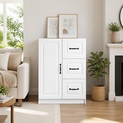 White Storage Sideboard Cabinet 66cm Engineered Wood