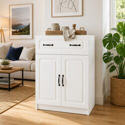 Engineered White Sideboard Storage Cabinet for Versatile Use