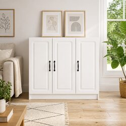 White Engineered Wood Sideboard with Swing Hinge Doors