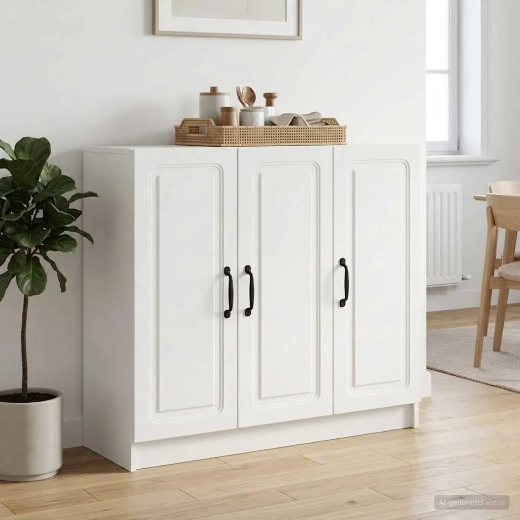 Engineered Wood Sideboard Modern Spacious Storage White Rectangular 89x34.5x77cm
