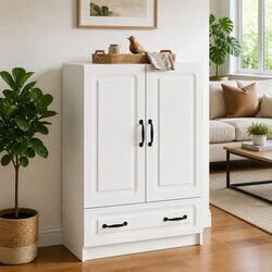 White Storage Cabinet Sideboard 66x34.5x92cm Engineered Wood