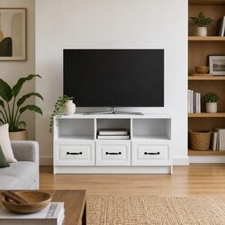White Engineered Wood TV Cabinet with Drawer 102 x 34.5 x 47 cm