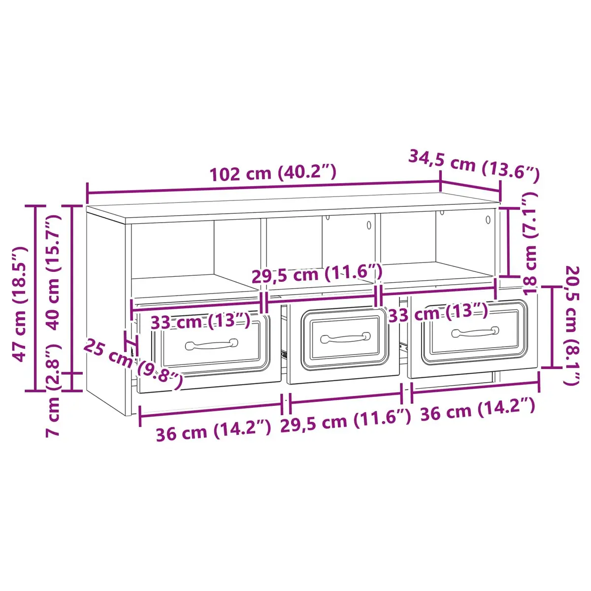 TV Cabinet Modern Storage Unit 102 x 34.5 x 47 cm White