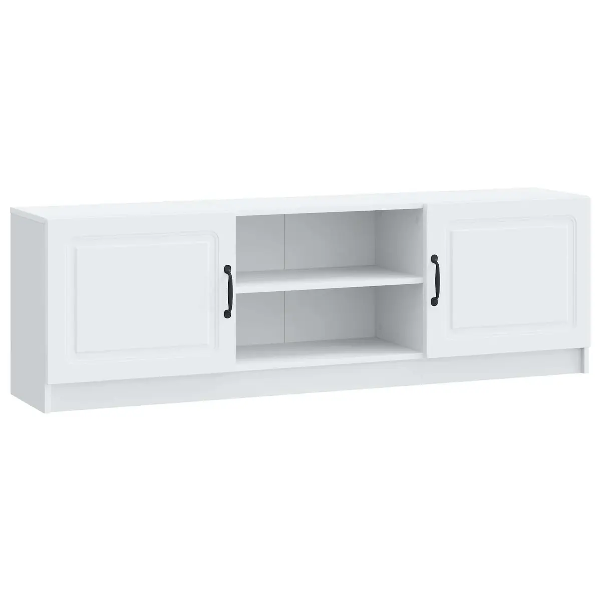 White TV Cabinet Engineered Wood Retractable Board Shelves 150 cm x 31 cm x 47 cm Living Room Media Storage Unit
