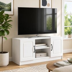 Engineered Wood White TV Cabinet Media Storage Unit