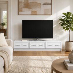 Engineered Wood White TV Cabinet with Drawer