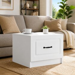 White Engineered Wood Coffee Table with Drawer