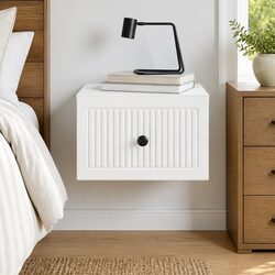 Wall-Mounted Bedside Cabinet in White with Storage Drawer