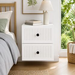 Wall-Mounted Bedside Cabinet in White with Storage Drawers