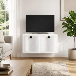 Wall-Mounted White TV Cabinet with Storage