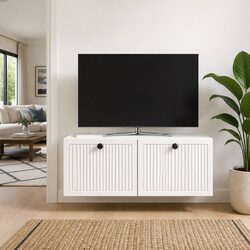 White Wall-Mounted TV Cabinet with Ample Storage Space