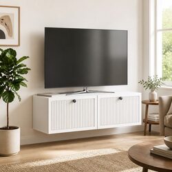 Wall-Mounted TV Storage Unit in White, 98 x 31 x 30 cm