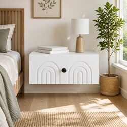 Wall-Mounted Bedside Cabinet in White with Drawers